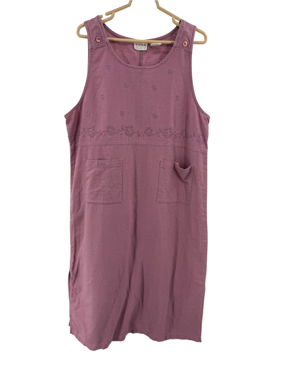 Erika Maxi Dress Dusty Rose embroidered XL linen blend overall jumper pockets